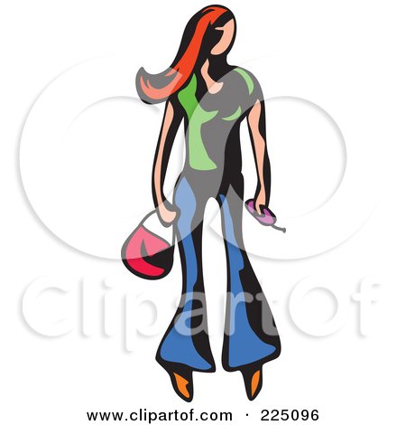 Royalty-Free (RF) Clipart Illustration of a Whimsy Woman Carrying a Purse and Cell Phone by Prawny
