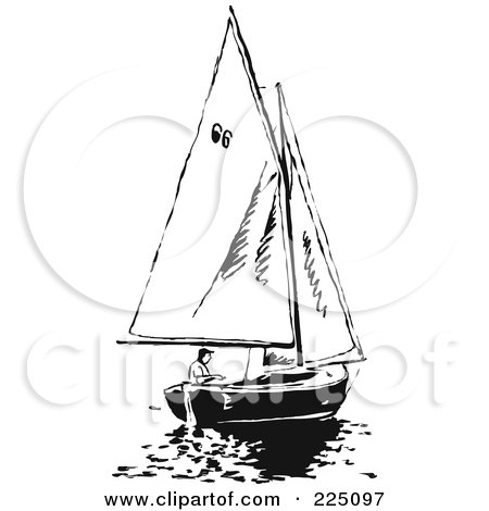 Royalty-Free (RF) Clipart Illustration of a Black And White Sailboat by Prawny