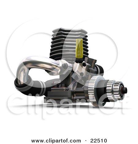Clipart Illustration of a Yellow, Black And Chrome Car Engine Over White by KJ Pargeter