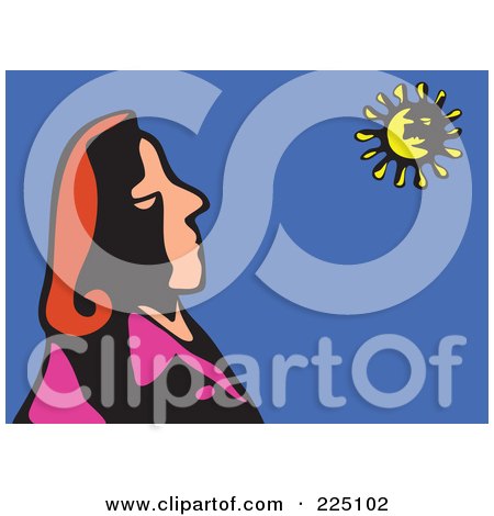 Royalty-Free (RF) Clipart Illustration of a Whimsy Woman Looking up at the Sun by Prawny