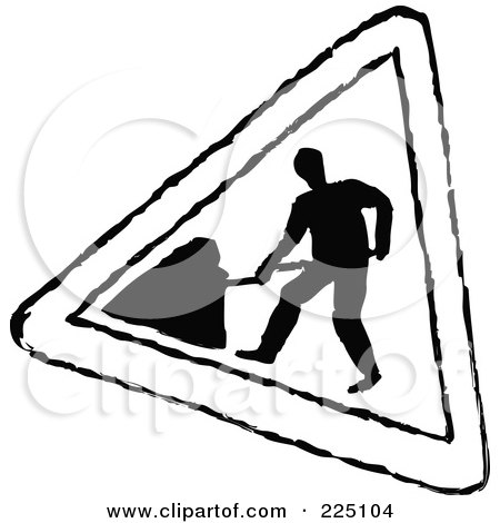 Royalty-Free (RF) Clipart Illustration of a Black And White Triangular Road Work Sign by Prawny