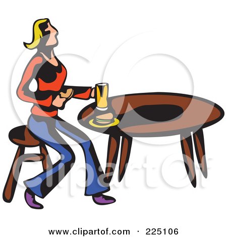 Royalty-Free (RF) Clipart Illustration of a Whimsy Woman Eating at a Table by Prawny
