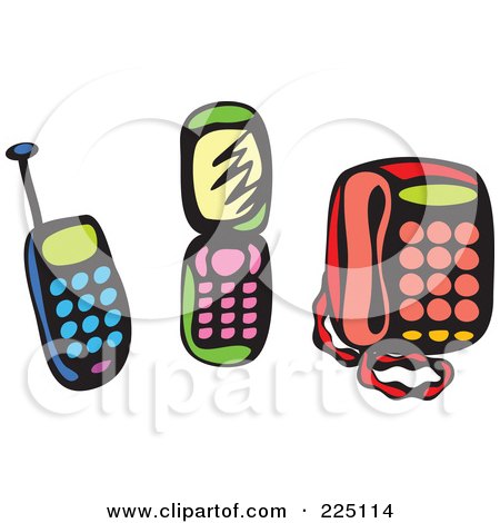 Royalty-Free (RF) Clipart Illustration of a Digital Collage Of Blue, Green And Red Whimsy Phones by Prawny