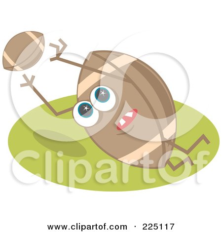 Royalty-Free (RF) Clipart Illustration of a Football Character Leaping To Catch A Ball by Prawny