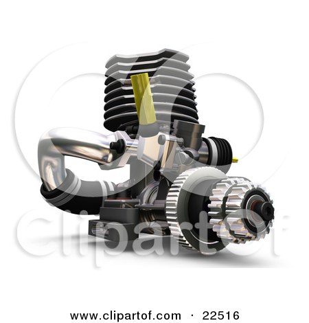 Clipart Illustration of a Car Engine With Black, Silver And Yellow Parts by KJ Pargeter