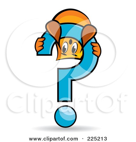 Royalty-Free (RF) Clipart Illustration of a Blinky Cartoon Character Playing On A Question Mark by MilsiArt