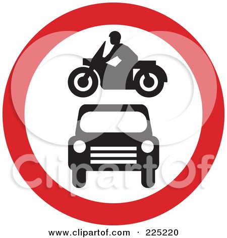 Royalty-Free (RF) Clipart Illustration of a Red And White Round Motorcycle And Car Sign by Prawny