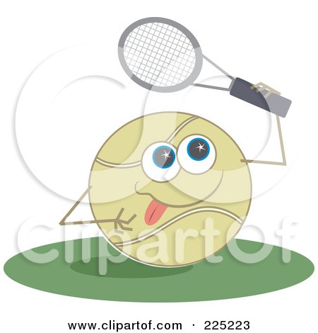 Royalty-Free (RF) Clipart Illustration of a Tennis Ball Character Holding A Racket by Prawny