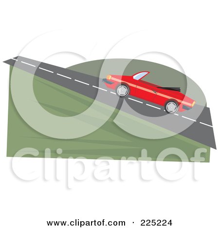 Royalty-Free (RF) Clipart Illustration of a Red Convertible Car Driving Uphill by Prawny