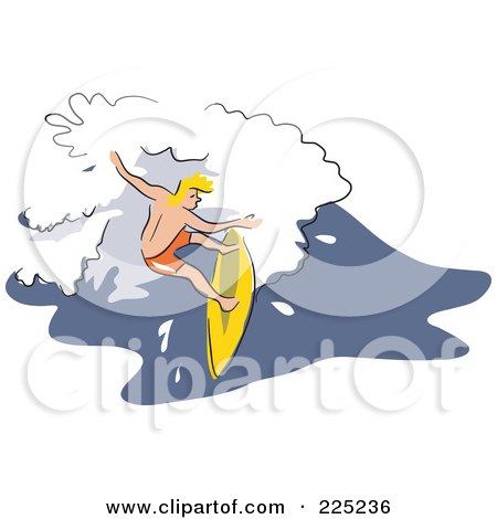 Royalty-Free (RF) Clipart Illustration of a Blond Surfer Dude Riding A Wave by Prawny