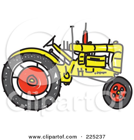 Royalty-Free (RF) Clipart Illustration of a Yellow Sketched Tractor by Prawny