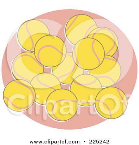 Royalty-Free (RF) Clipart Illustration of a Group Of Yellow Tennis Balls On A Pink Circle by Prawny