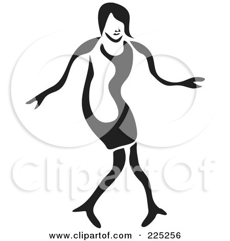 Royalty-Free (RF) Clipart Illustration of a Black And White Thick Line Drawing Of A Woman Dancing by Prawny