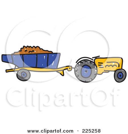 Royalty-Free (RF) Clipart Illustration of a Working Yellow Sketched Tractor by Prawny