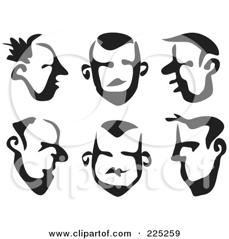 Royalty-Free (RF) Clipart Illustration of a Digital Collage Of Black And White Thick Line Drawings Of Male Faces by Prawny