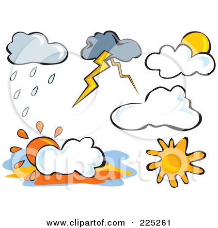 Royalty-Free (RF) Clipart Illustration of a Digital Collage Of Weather Clouds And Suns by Prawny