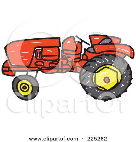 Royalty-Free (RF) Clipart Illustration of a Red Sketched Tractor by Prawny
