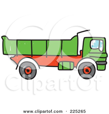 Royalty-Free (RF) Clipart Illustration of a Sketched Green Tipper Dump Truck by Prawny