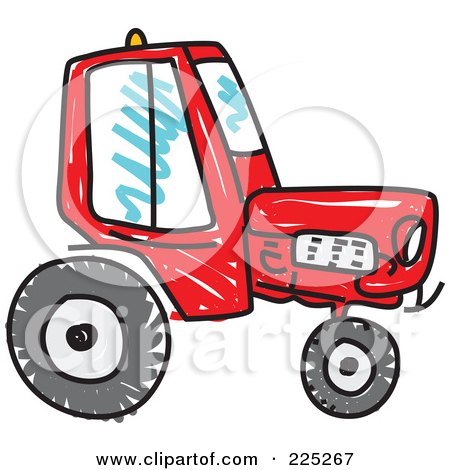 Royalty-Free (RF) Clipart Illustration of a Tall Red Sketched Tractor by Prawny