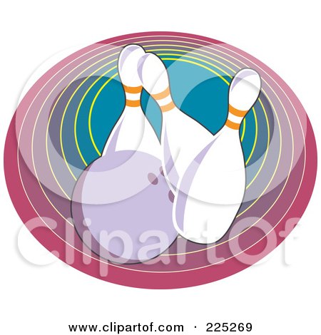Royalty-Free (RF) Clipart Illustration of a Purple Bowling Ball Hitting Three Pins by Prawny