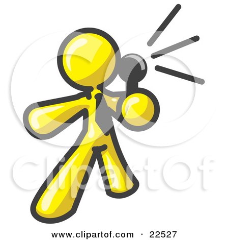 Clipart Illustration of a Yellow Man Holding a Megaphone and Making an Announcement by Leo Blanchette