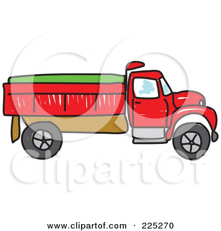 Royalty-Free (RF) Clipart Illustration of a Sketched Red And Green Tipper Dump Truck by Prawny