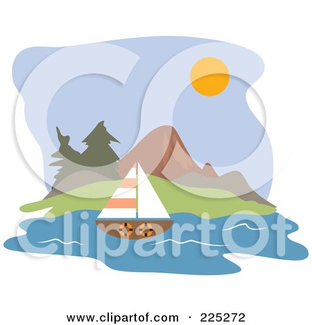 Royalty-Free (RF) Clipart Illustration of a Lone Sailboat By A Coast by Prawny