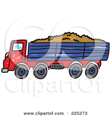 Royalty-Free (RF) Clipart Illustration of a Sketched Red And Blue Tipper Dump Truck by Prawny