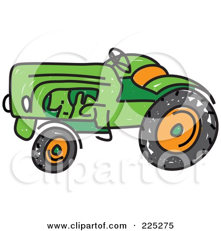 Royalty-Free (RF) Clipart Illustration of a Green Sketched Tractor by Prawny