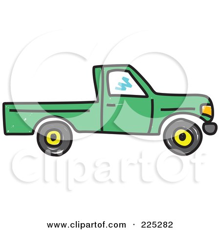 Royalty-Free (RF) Clipart Illustration of a Green Pickup Truck by Prawny