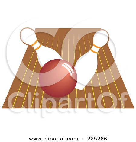 Royalty-Free (RF) Clipart Illustration of a Red Bowling Ball Hitting Two Pins by Prawny