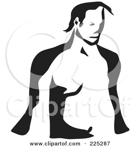 Royalty-Free (RF) Clipart Illustration of a Black And White Thick Line Drawing Of A Shirtless Man by Prawny