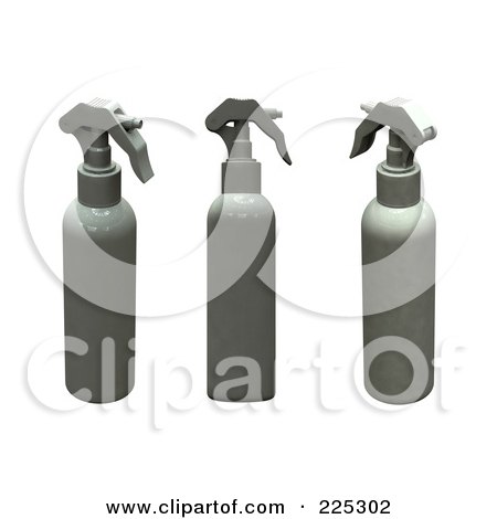 Royalty-Free (RF) Clipart Illustration of a Digital Collage Of Three Bone China White Spray Bottles In Different Angles by patrimonio