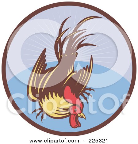 Royalty-Free (RF) Clipart Illustration of a Flying Cock Over A Circle Logo by patrimonio