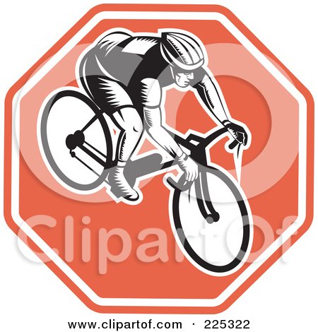 Royalty-Free (RF) Clipart Illustration of a Bicyclist On A Stop Sign Logo by patrimonio