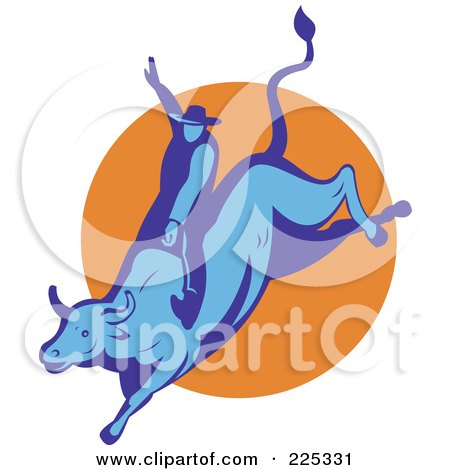 Royalty-Free (RF) Clipart Illustration of a Blue Bull And Cowboy Rodeo Logo by patrimonio