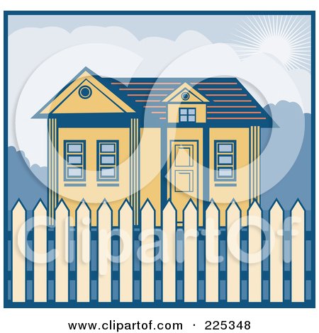 Royalty-Free (RF) Clipart Illustration of a Retro Styled House With A Picket Fence by patrimonio