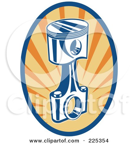 Royalty-Free (RF) Clipart Illustration of a Retro Blue, White And Orange Piston Rod Logo by patrimonio