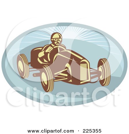 Royalty-Free (RF) Clipart Illustration of a Retro Race Car Driver On A Blue Oval Logo by patrimonio
