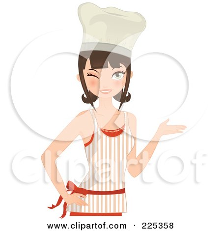 Royalty-Free (RF) Clipart Illustration of a Pretty Brunette Chef Woman Winking And Presenting by Melisende Vector
