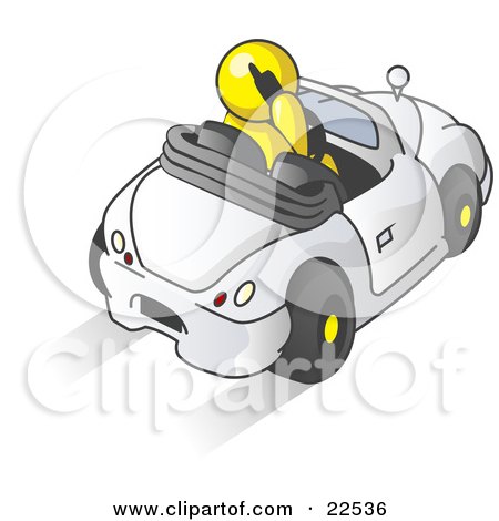 Clipart Illustration of a Yellow Businessman Talking on a Cell Phone While Driving in a White Convertible Car by Leo Blanchette