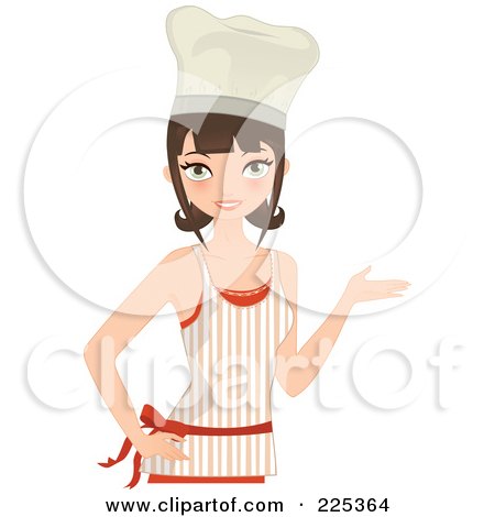 Royalty-Free (RF) Clipart Illustration of a Pretty Brunette Chef Woman Presenting by Melisende Vector