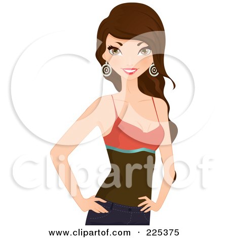 Royalty-Free (RF) Clipart Illustration of a Beautiful Brunette Woman Wearing A Tank Top And Standing With Her Hands On Her Hips by Melisende Vector