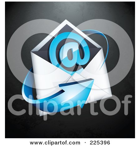 Royalty-Free (RF) Clipart Illustration of a 3d Blue Arrow Around An Envelope And At Symbol, On A Black Textured Background by beboy