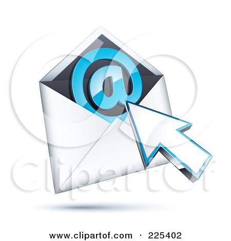 Royalty-Free (RF) Clipart Illustration of a 3d Cursor Arrow Over An Envelope With A Blue At Symbol by beboy