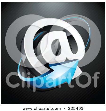 Royalty-Free (RF) Clipart Illustration of a 3d Blue Arrow Around An At Symbol, On A Black Lined Background by beboy