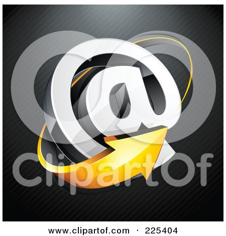 Royalty-Free (RF) Clipart Illustration of a 3d Orange Arrow Around An At Symbol, On A Black Lined Background by beboy
