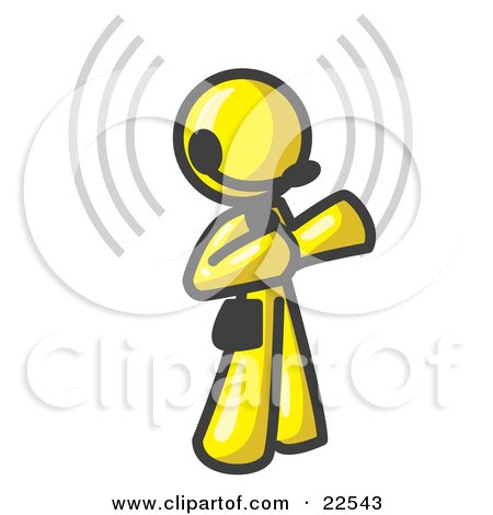 Clipart Illustration of a Yellow Customer Service Representative Taking a Call With a Headset in a Call Center by Leo Blanchette