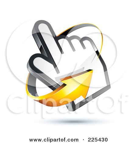 Royalty-Free (RF) Clipart Illustration of a 3d Orange Arrow Circling Counter Clockwise Around A Hand Cursor, On A Shaded White Background by beboy
