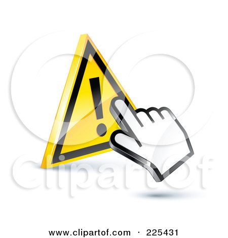 Royalty-Free (RF) Clipart Illustration of a 3d Hand Cursor Clicking On A Yellow Exclamation Button by beboy